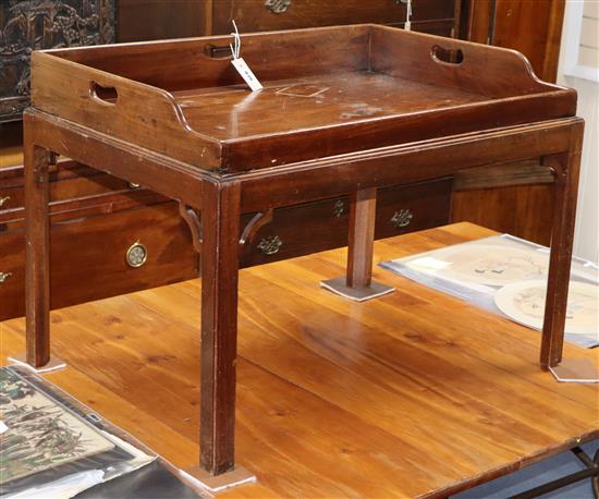 A Victorian mahogany butlers tray on later stand W.79cm